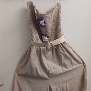 Papermoon Tan Pantsuit with Floral Accents. Size Large Pettie. 5'5 Inch. Long